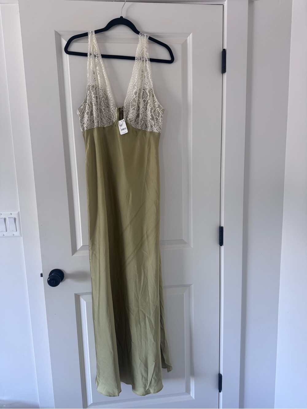 Free People Olive Green Maxi Dress with Ivory Lace Bodice